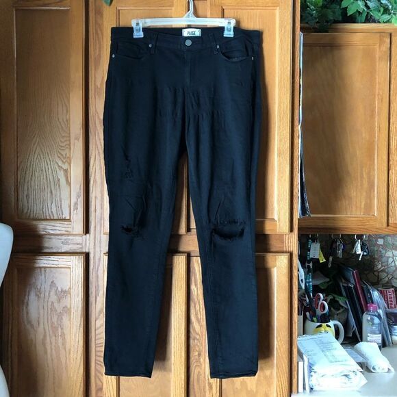 Paige Verdugo Ultra Skinny Jeans Black Eclipse Dark Denim Distressed - 32 - Picture 1 of 11